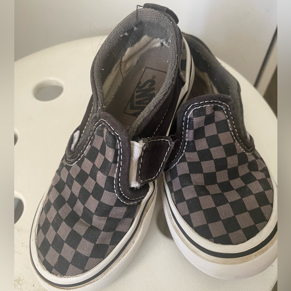 Vans Toddler slip on shoes. Size 9 Gently used Black and Gray checkered pattern